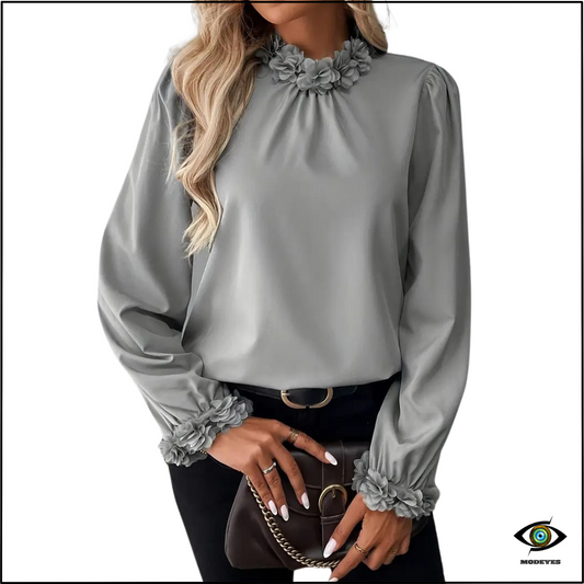 Modeyes - Blusa Elegante con Accenti Floreali Donna