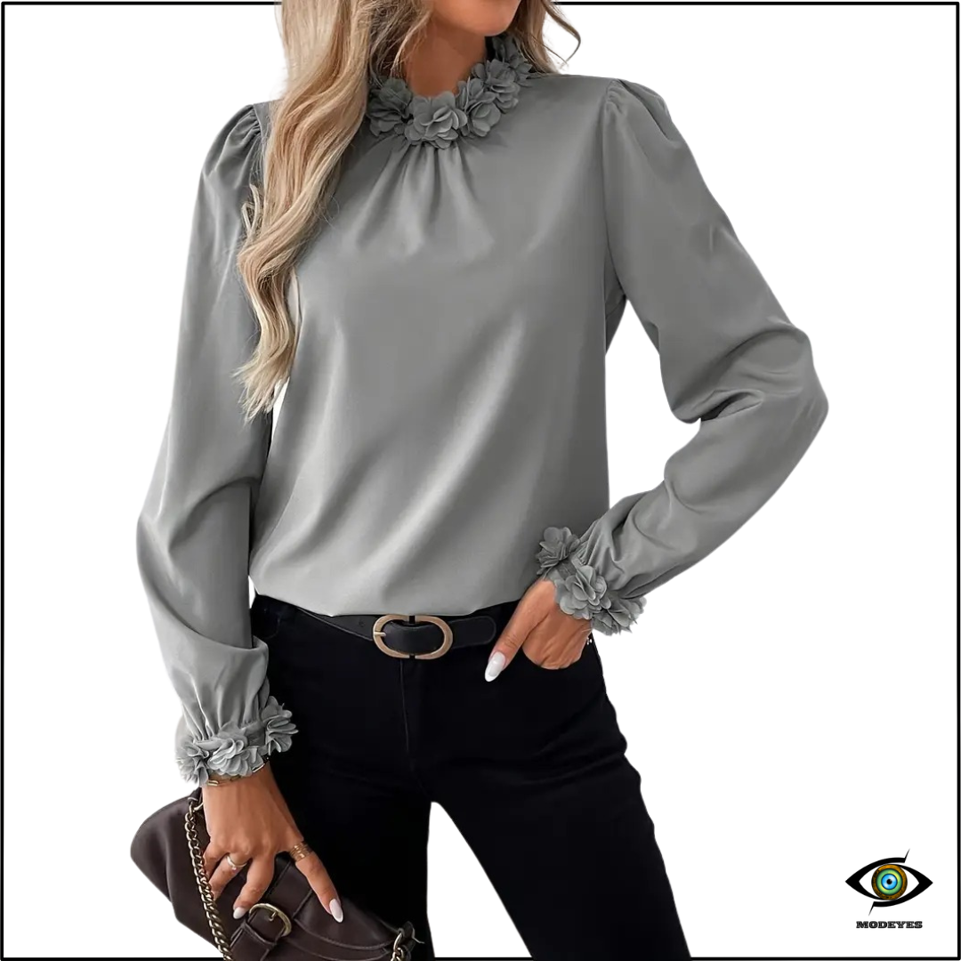 Modeyes - Blusa Elegante con Accenti Floreali Donna